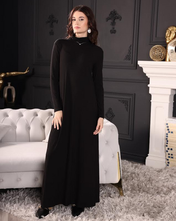 Sparrow S6954 Black Ribbed Turtleneck 57" Maxi Shell Dress myselflingerie.com